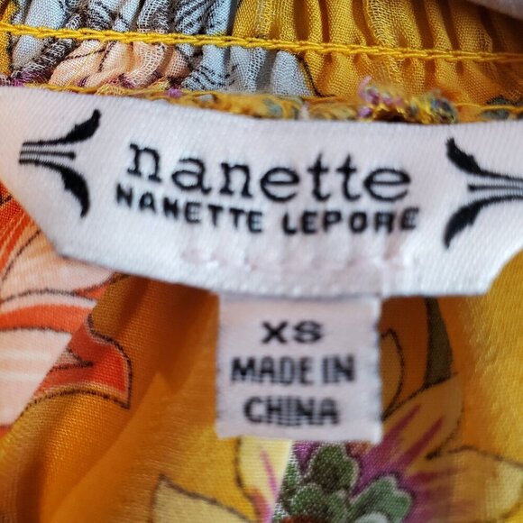 NANETTE LEPORE SZ XS Floral Yellow V-Neck Gathered Peasant Top - Picture 10 of 10